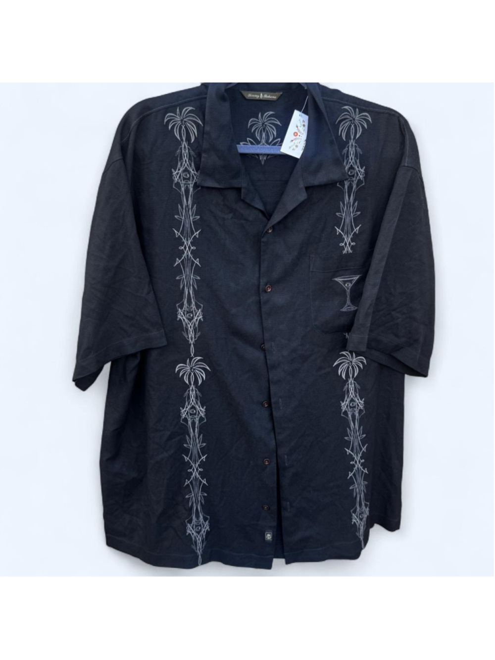 Tommy Bahama silk black men's button up shirt LARGE to XL
